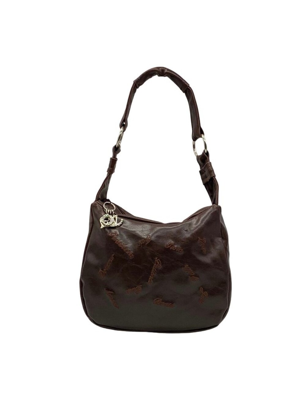 Kerilu Brown Embossed Faux Leather Word Printed Shoulder Bag